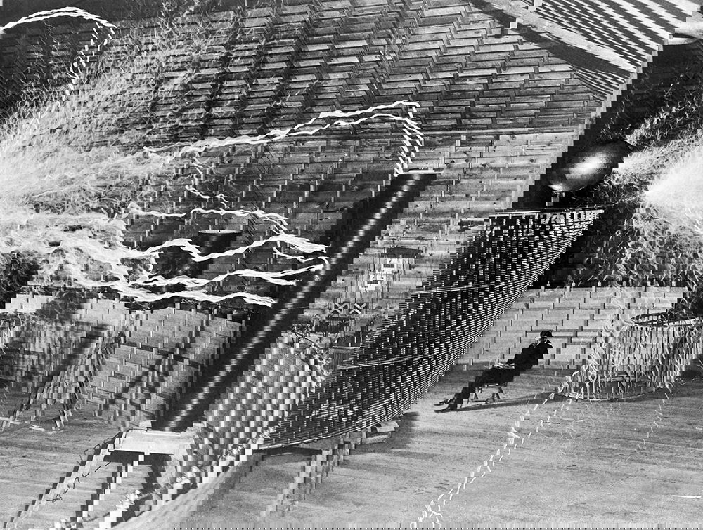 Nikola Tesla with his equipment, 1901